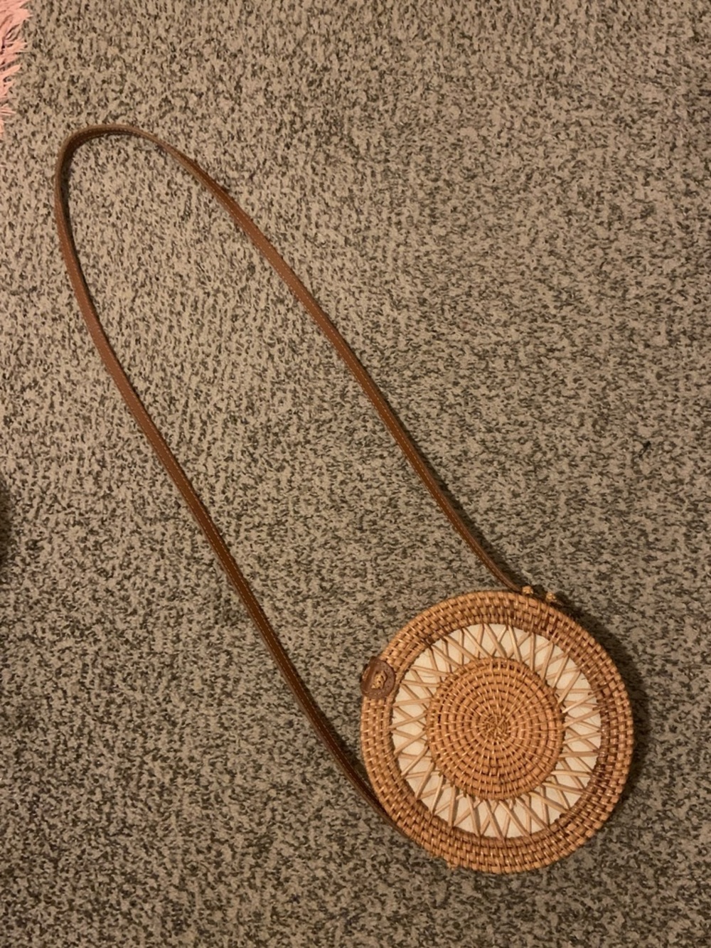 Round Woven Straw Crossbody Bag in Brown| cottage core